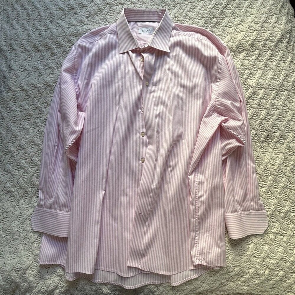 ETON Men's Dress Shirt Pink Striped Cotton‎ Custom Made $450 4XL